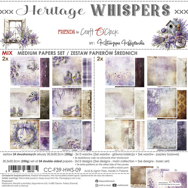 Craft O'Clock, 8"X8" Mix Paper Pad, Heritage Whispers (CC-F39-HWS-09)