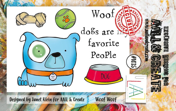 AALL & Create, #1035, Woof Woof, A7 Photopolymer Clear Stamp Set by Janet Klein