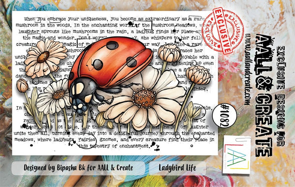 AALL And Create, #1082, A7 Photopolymer Clear Stamp Set by Bipasha Bk, Ladybird Life