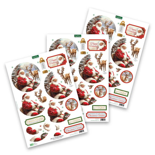 Katy Sue, Die Cut Decoupage,Santa & Rudolph Bauble (pack of 3)