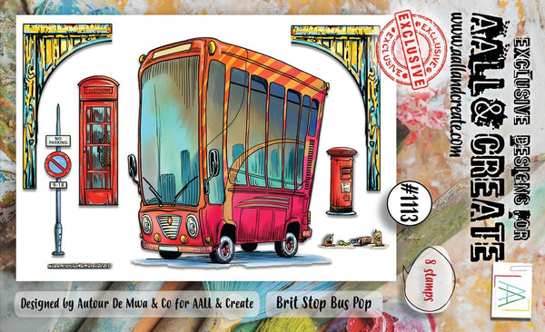 AALL & Create, #1113, Brit Stop Bus Pop, A6 Photopolymer Clear Stamp Set by Autour De Mwa