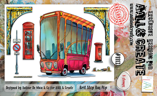 AALL & Create, #1113, Brit Stop Bus Pop, A6 Clear Stamps, Designed by Autour De Mwa & Co