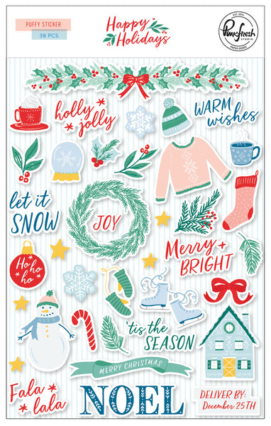 PinkFresh Puffy Stickers, Happy Holidays
