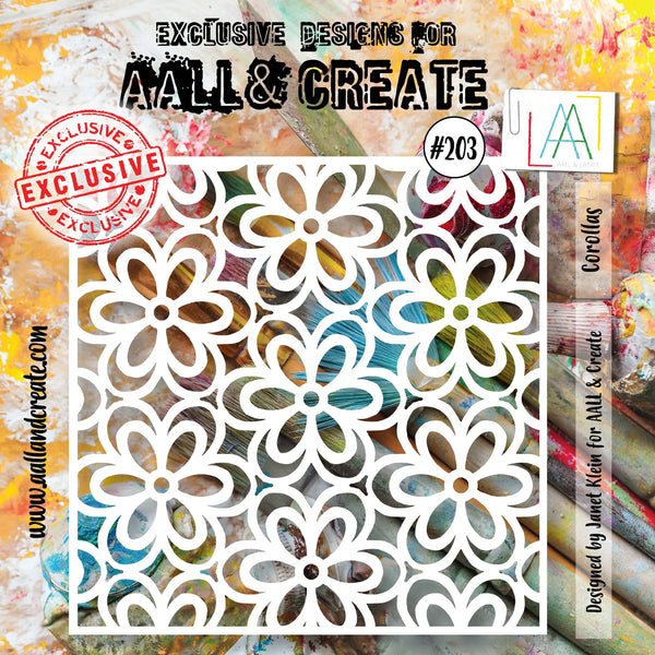 AALL & Create, #203, 6"x6" Stencil, Designed by Janet Klein, Corollas