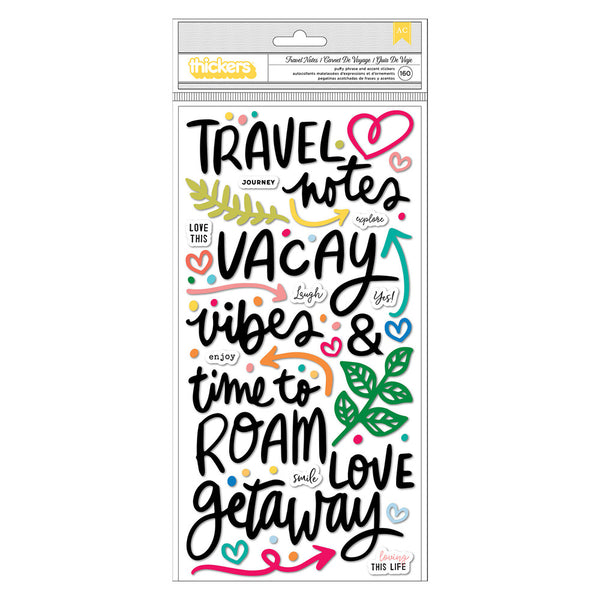 Vicki Boutin Where To Next Thickers Stickers 160/Pkg, Travel Notes Phrase/Puffy