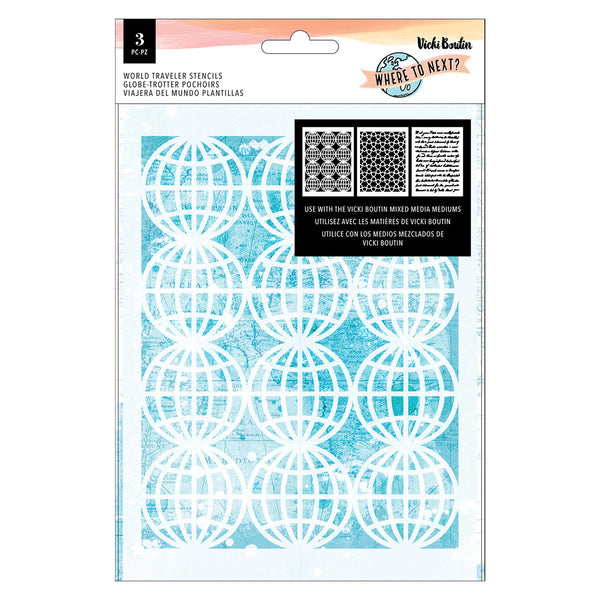 Vicki Boutin Where To Next Stencil Pack 3/Pkg, World Traveler