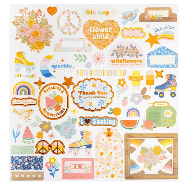 Jen Hadfield Flower Child Foam Sticker Sheet 12"X12" 63/Pkg, W/Silver Holographic Foil