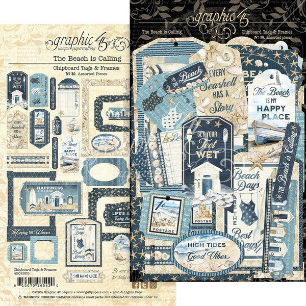 Graphic 45 Die-Cut Assortment, Chipboard Tags & Frames, The Beach Is Calling (4502805)