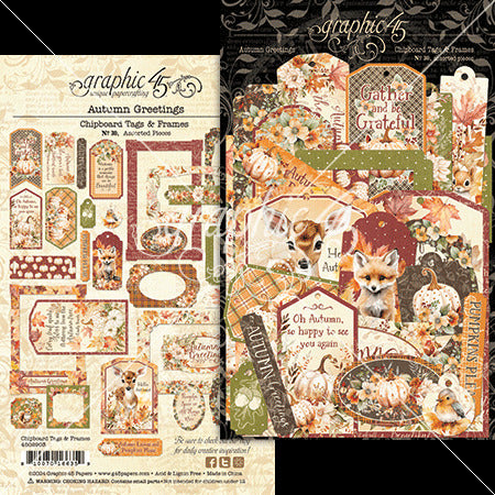 Graphic 45 Die-Cut Assortment, Chipboard Tags & Frames, Autumn Greetings