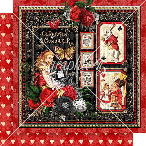 Graphic 45, Curiouser & Curiouser Double-Sided Cardstock 12"X12", Curiouser & Curiouser