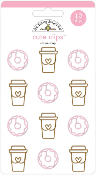 Doodlebug Design, Cute Clips 12/Pkg, Cream and Sugar Collection, Coffee Shop