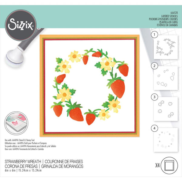 Sizzix Layered Stencils 6"X6" By Jennifer Ogborn 4/Pkg, Strawberry Wreath