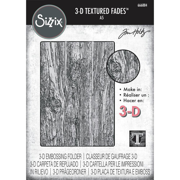 Sizzix 3D Texture Fades Embossing Folder A5 by Tim Holtz, Lumber (666884)