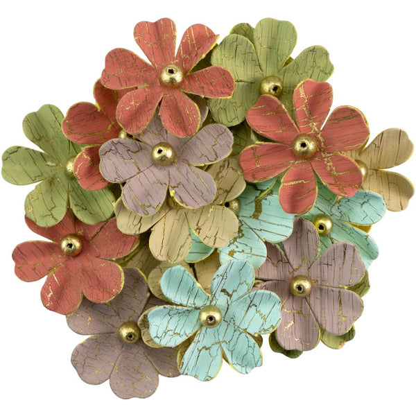 Little Birdie Zoey Washed Paper Flowers 18/Pkg, Woodland Stories