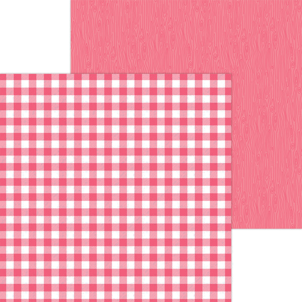 Doodlebug Design, Petite Prints, 12 x 12 Double Sided Paper, Buffalo Check-Wood Grain, Cherry (7065)