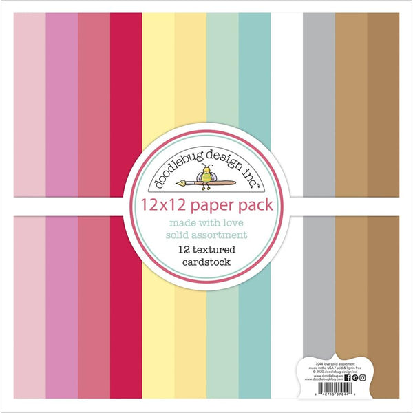 Doodlebug, Textured Double-Sided Cardstock 12"X12" Pack, Made With Love