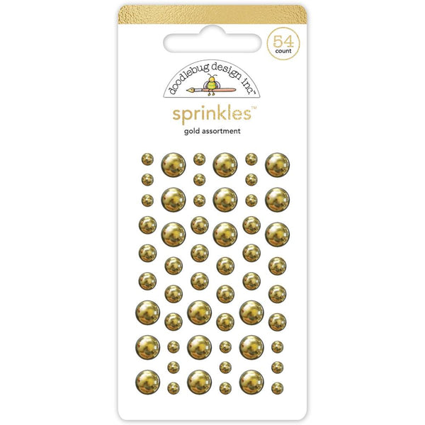 Doodlebug Design, Doodlebug Sprinkles Adhesive Enamel Shapes, Hello Again, Gold Assortment 54/pkg