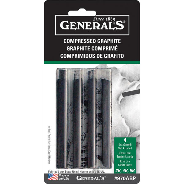 General's Compressed Graphite Sticks 4/Pkg, Black - 2B, 4B & 6B