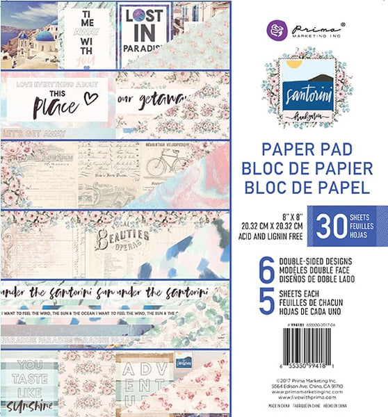 Prima Marketing Double-Sided Paper Pad 8"X8" 30/Pkg, Santorini By Frank Garcia