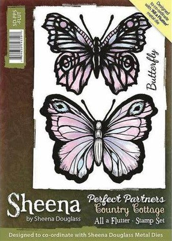 Crafter's Companion, Perfect Partners Country Cottage by Sheena Douglass, EZmount Rubber Stamps Set, All A Flutter