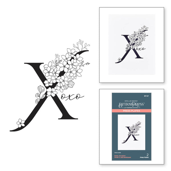 Spellbinders BetterPress Letterpress System Press Plates, Floral Alphabet - Floral X and Sentiment (BP-147)