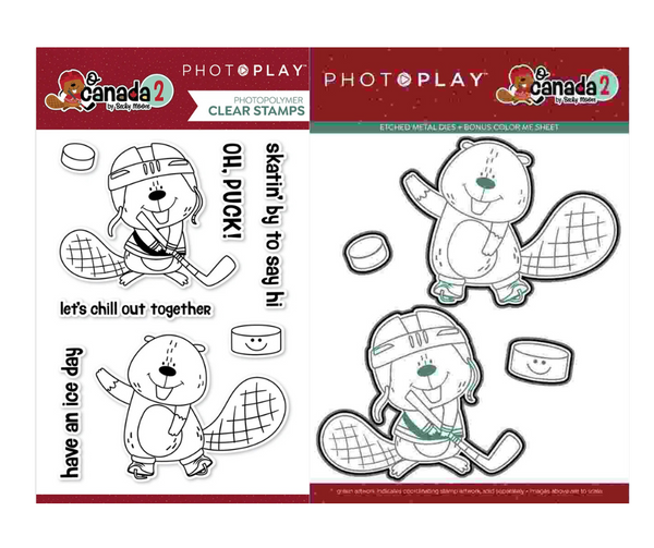 Photo Play Photopolymer Stamp & Etched Thinlits Dies Combo, Beaver & Hockey