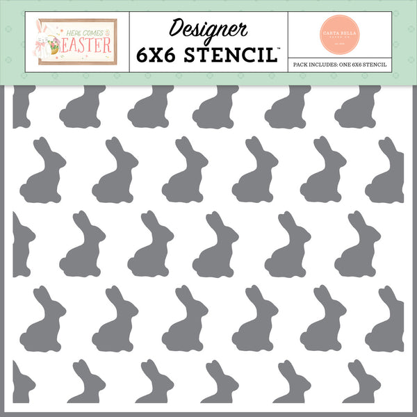 Carta Bella, Stencil 6"X6", Here Comes Easter, Bunny Love