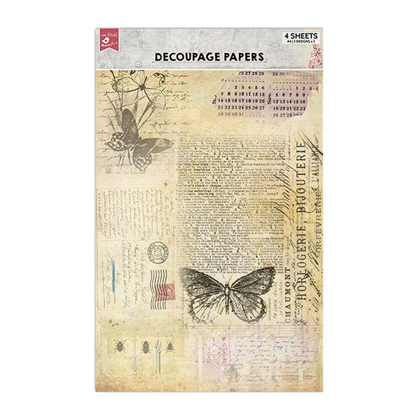 Little Birdie Decoupage Paper A4 4/Pkg, Butterfly Chronicle
