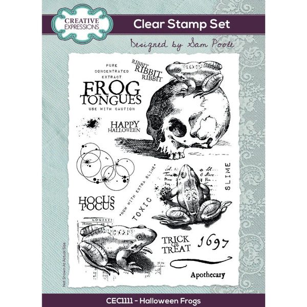 Creative Expressions, Clear Stamp Set 6"X8", By Sam Poole, Halloween Frogs