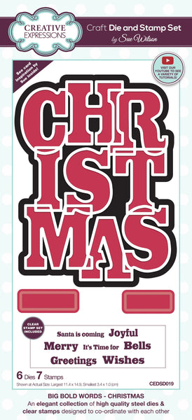Creative Expressions, Craft Die And Stamp Set By Sue Wilson, Big Bold Words- Christmas