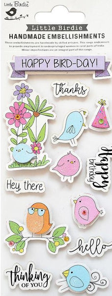 Little Birdie Sticker Embellishment 3/Pkg, Happy Bird-Day
