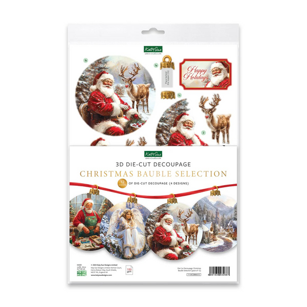 Katy Sue, Die Cut Decoupage, Christmas Bauble Selection (pack of 12)