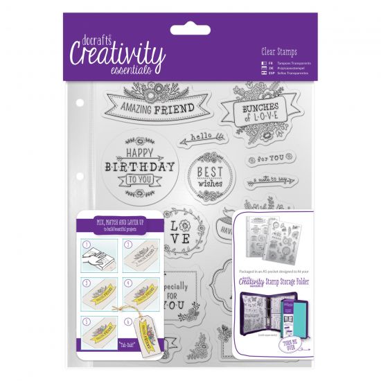 Docraft, Creativity Essentials A5 Clear Stamps-Folk Sentiment