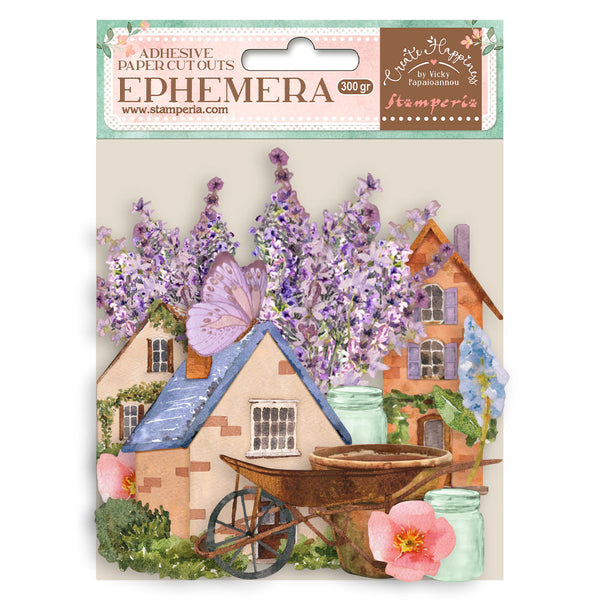 Stamperia Cardstock Ephemera Adhesive Paper Cut Outs, Create Happiness Welcome Home Village