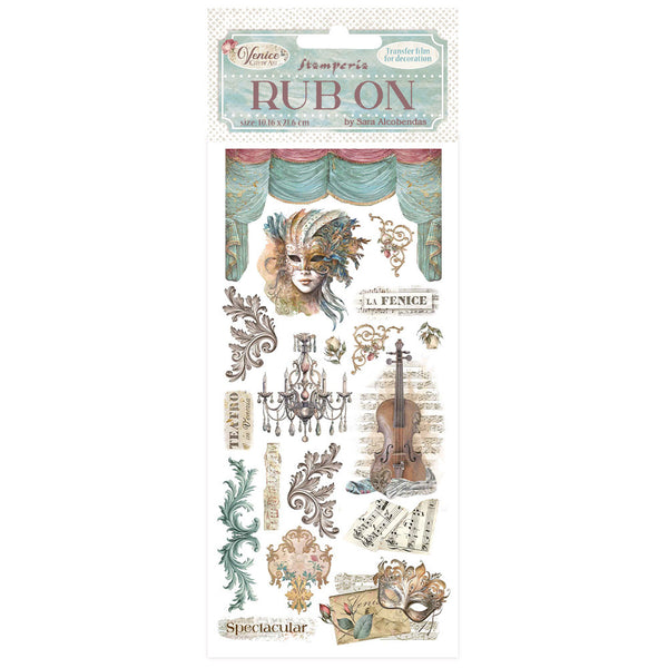 Stamperia Rub-On 4"X8.5", Venice City of Art, Masks (DFLRB167)
