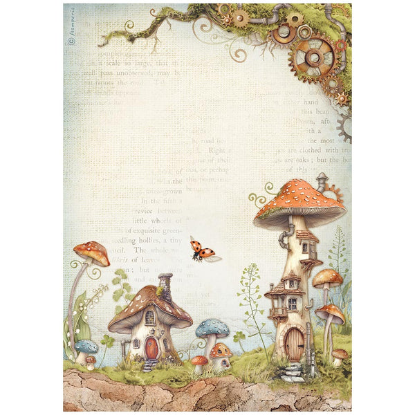 Stamperia Rice Paper Sheet A4, Hidden Grove, Mushroom Houses
