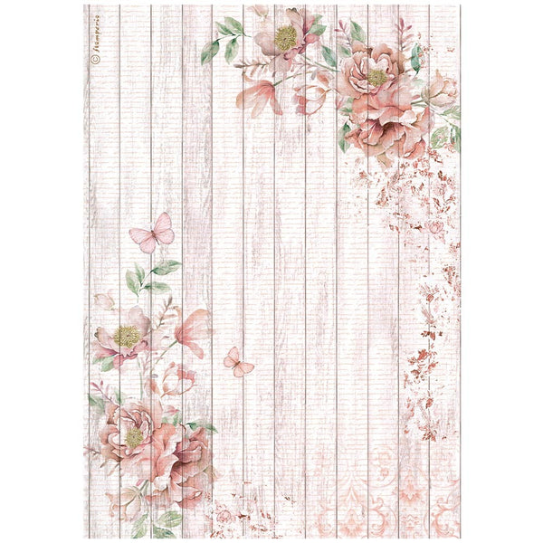 Stamperia Rice Paper Sheet A4, Roseland, Corners with Roses