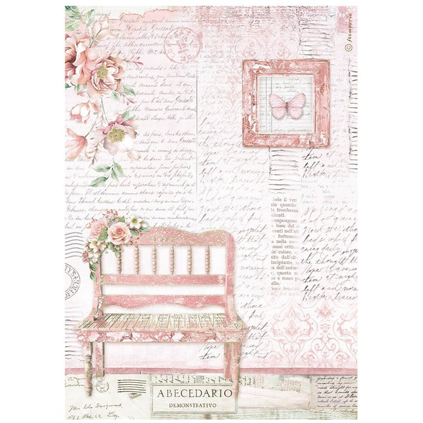 Stamperia Rice Paper Sheet A4, Roseland, Bench (DFSA4781)