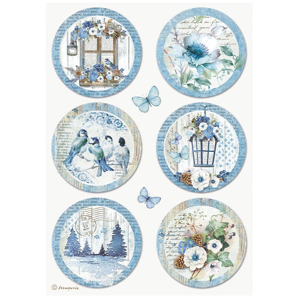Stamperia Rice Paper Sheet A4, Blue Land, Round (DFSA4788)