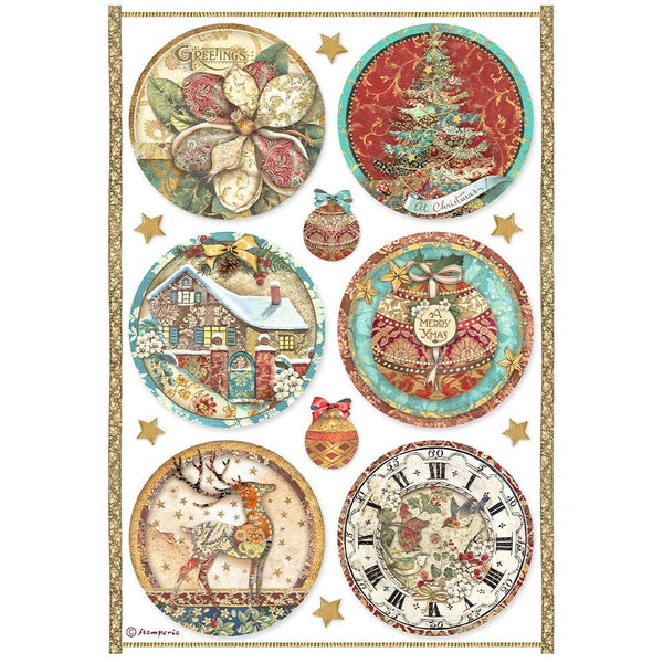 Stamperia Rice Paper Sheet A4,  Christmas Greetings - Rounds