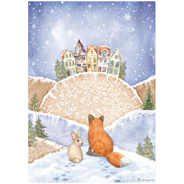Stamperia Rice Paper Sheet A4, Winter Valley - Fox And Bunny