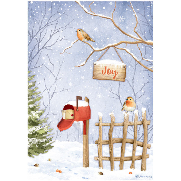 Stamperia Rice Paper Sheet A4, Winter Valley - Joy Birds