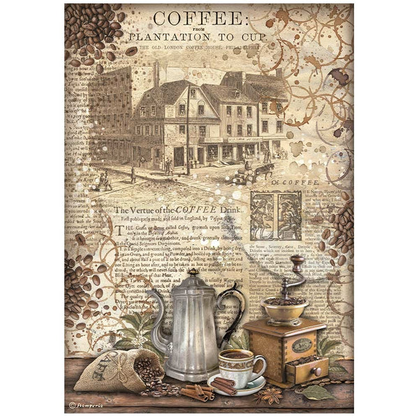 Stamperia, Rice Paper Sheet A4, Coffee And Chocolate Grinder