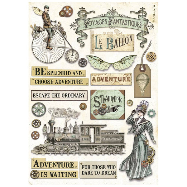 Stamperia Rice Paper Sheet A4, Voyages Fantastiques, Elements