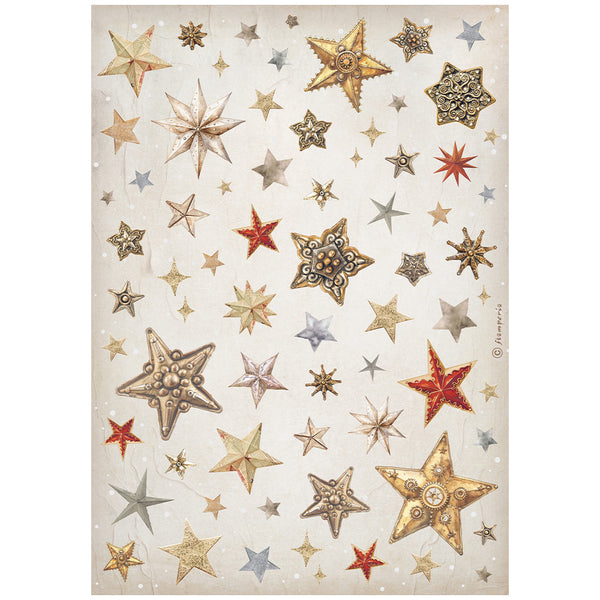 Stamperia, Rice Paper Sheet A4, Gear Up For Christmas, Stars