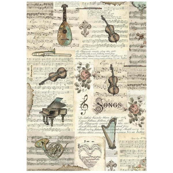 Stamperia Rice Paper Sheet A4, Music, Instruments