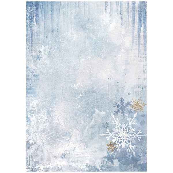 Stamperia, Rice Paper Sheet A4, Create Happiness Dewdrops, Blue Snowflakes