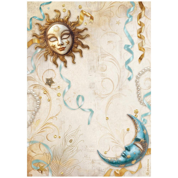 Stamperia, Rice Paper Sheet A4, Masquerade, Sun And Moon