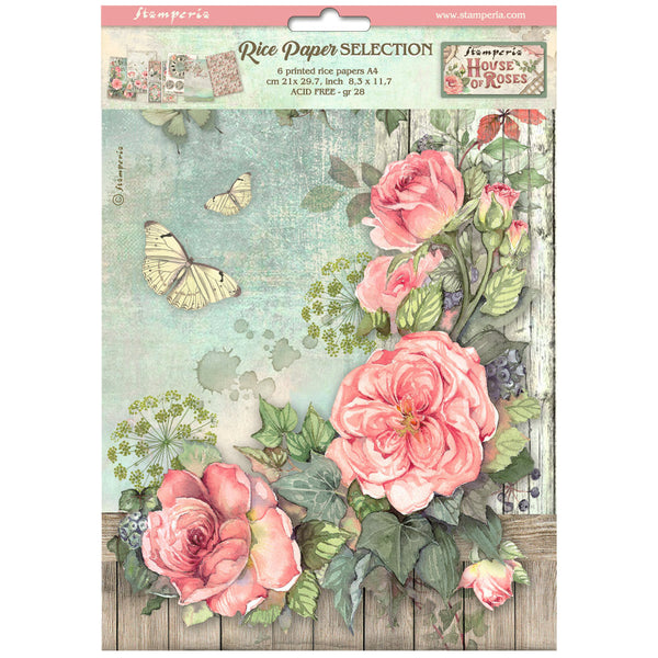 Stamperia Assorted Rice Paper A4 6/Sheets, House of Roses