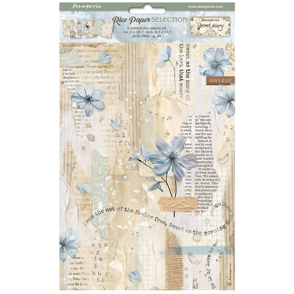 Stamperia Rice Paper Sheet A4 6/Pkg, Create Happiness Secret Diary